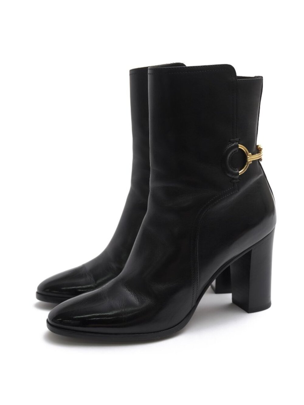 Celine Mid-Length Boots Shoes Leather Black Claude Mid Boots with Triomphe Spur